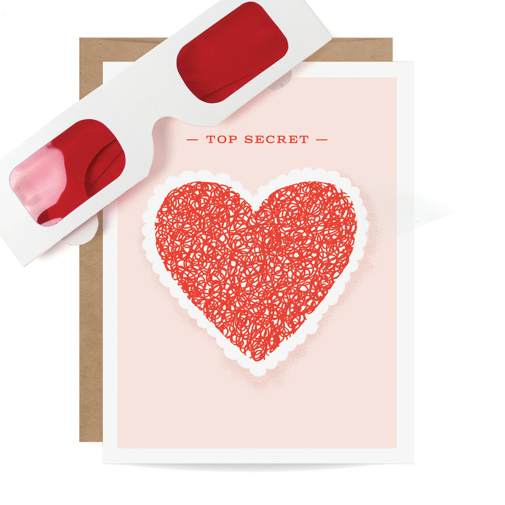Top Secret Heart Decoder Greeting Card with red decoder glasses – Funky Confetti